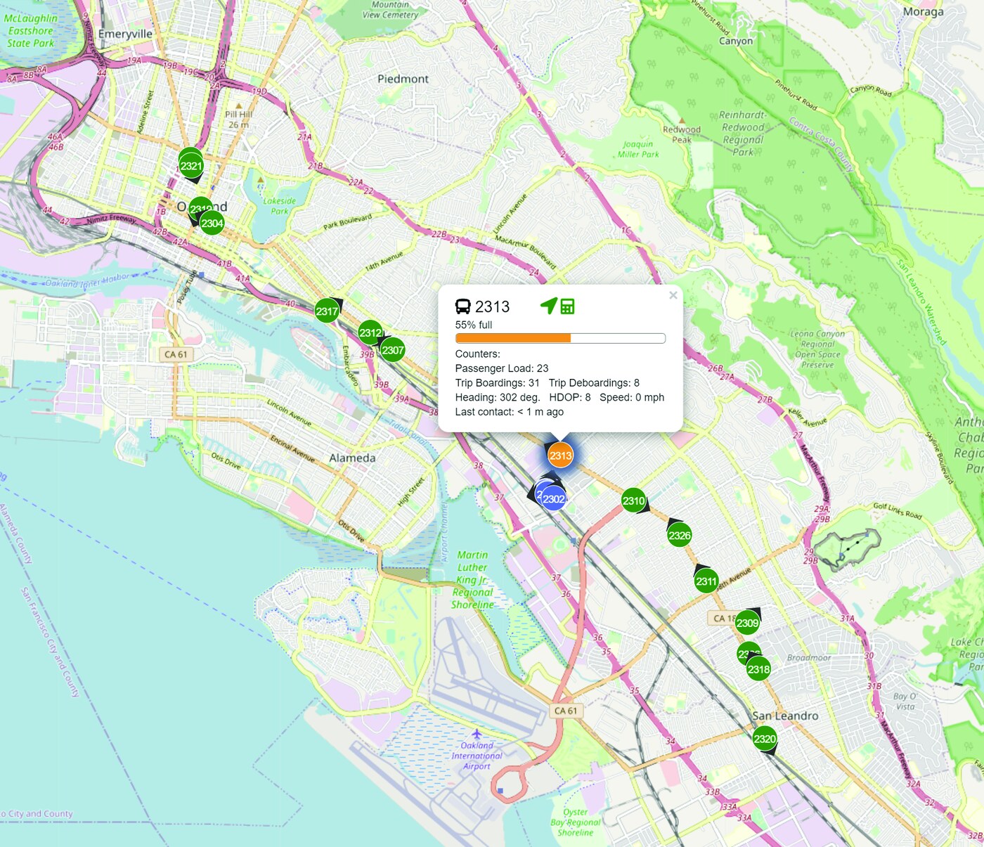 UTA live map showing vehicle locations with real-time passenger load percentages